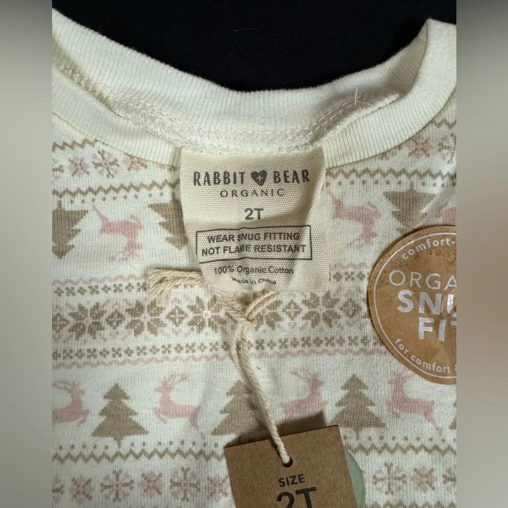NWT Rabbit + Bear Organic Cotton 2T Fair Isle Deer Pajamas